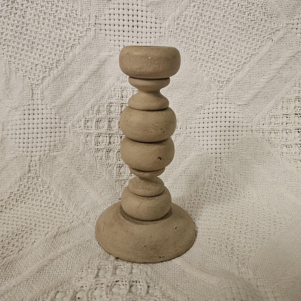 Vintage Turned Wood Taperd Candlestick Holder Handmade Painted Farmhouse
